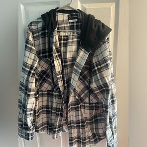 Original Use white & black plaid flannel hooded hoodie front pocket sz XL